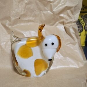 Glass Dog Figurine with Orange Accents